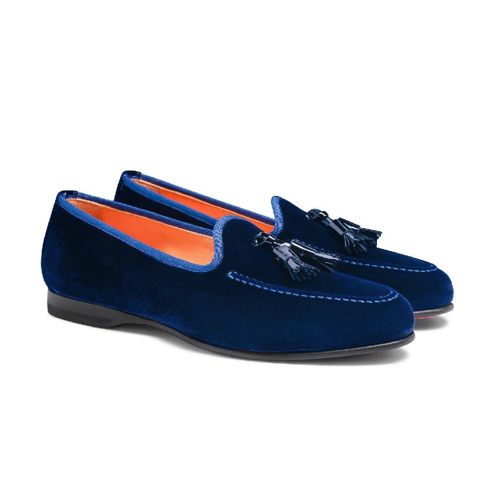 Santoni Mocassino Andrea con nappe da uomo in velluto blu Economico