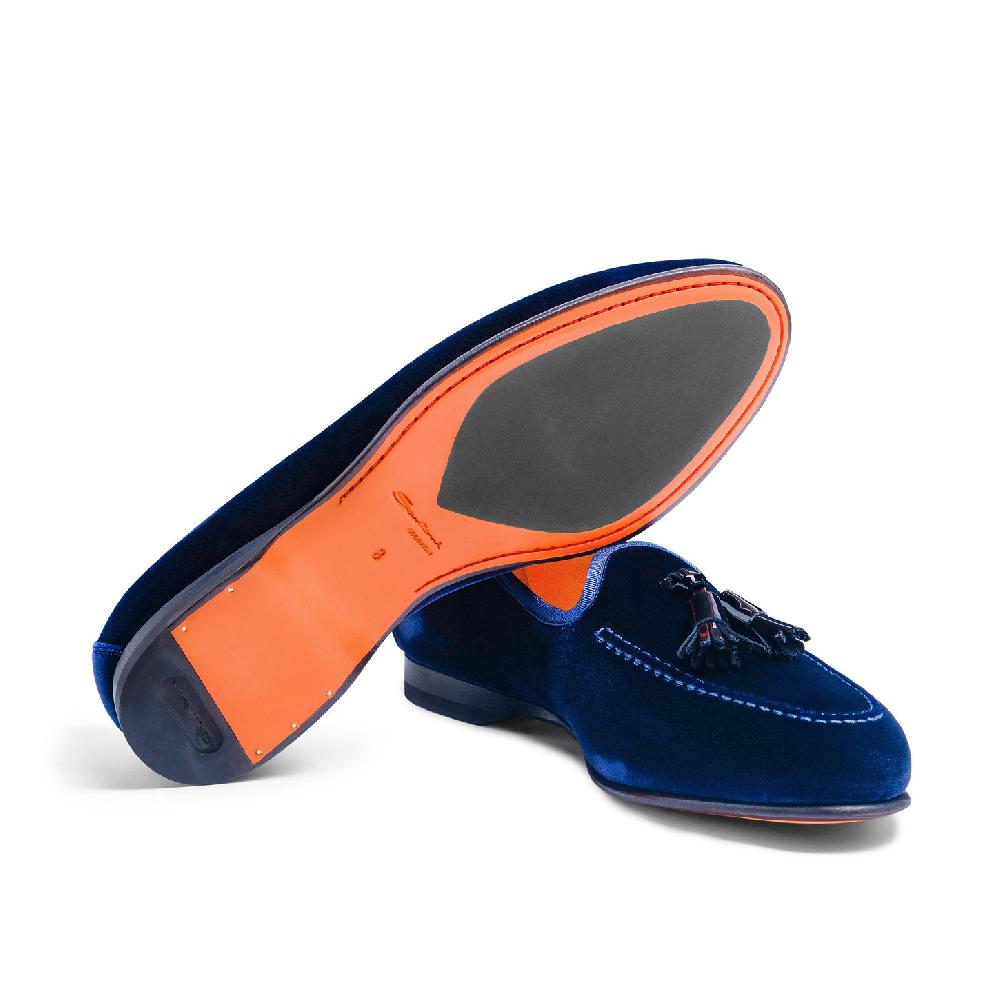 Santoni Mocassino Andrea con nappe da uomo in velluto blu Economico