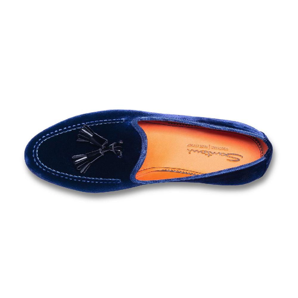 Santoni Mocassino Andrea con nappe da uomo in velluto blu Economico