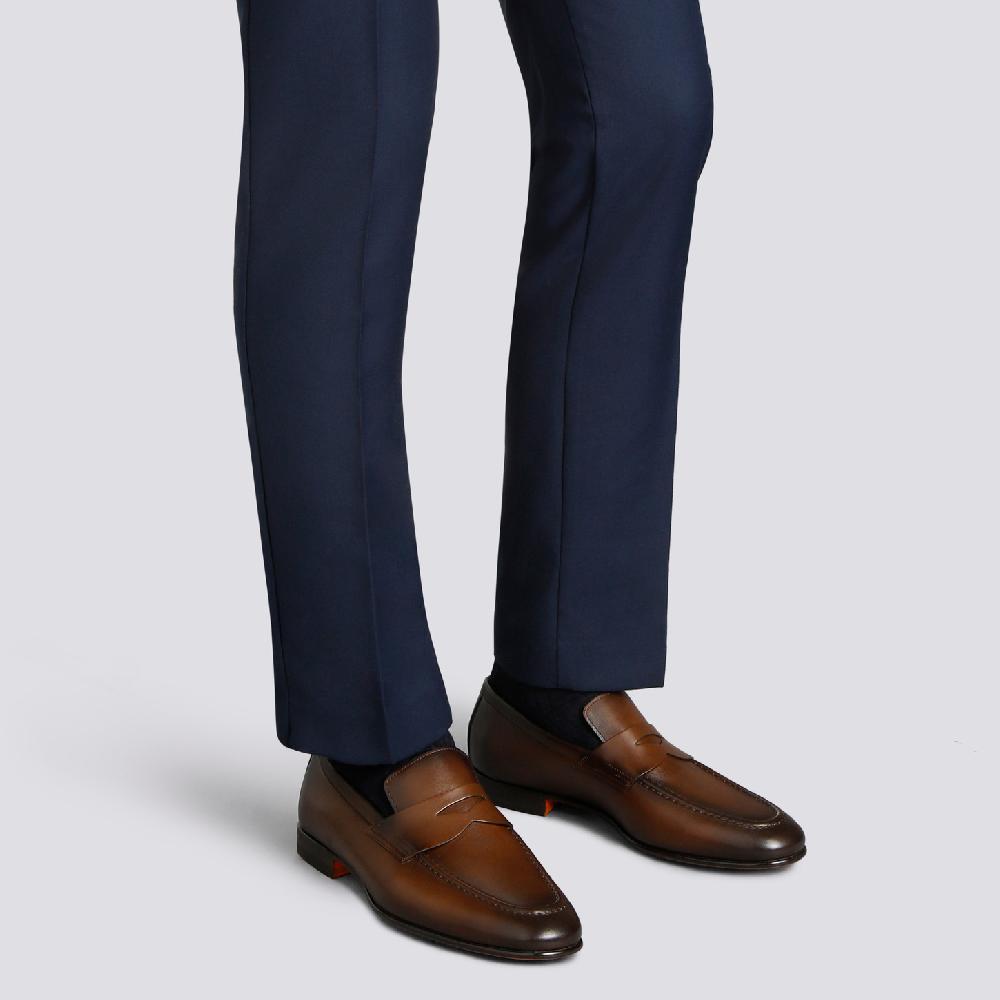 Santoni Mocassino penny da uomo in pelle anticata marrone Online