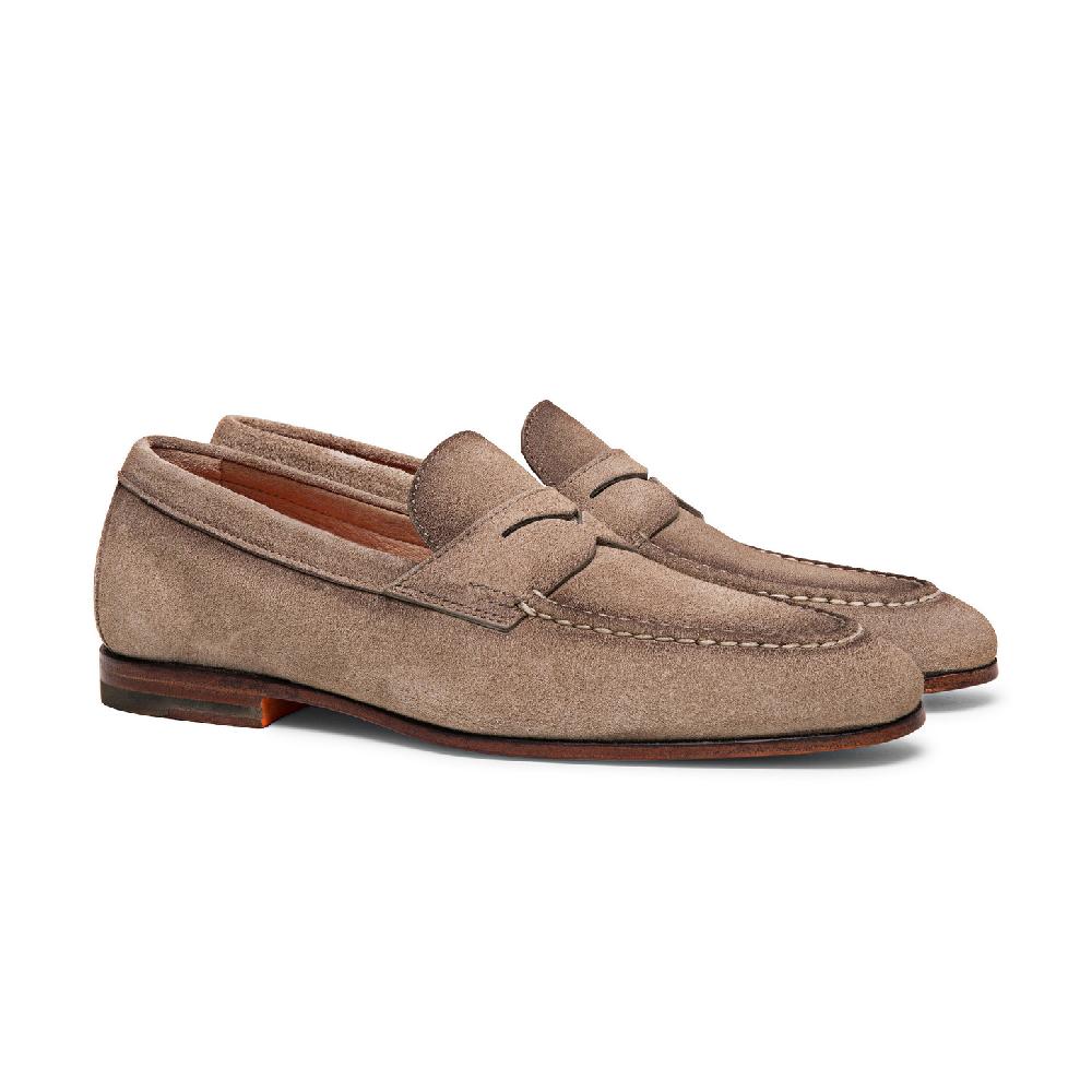 Santoni Mocassino penny da uomo in suede beige Outlet