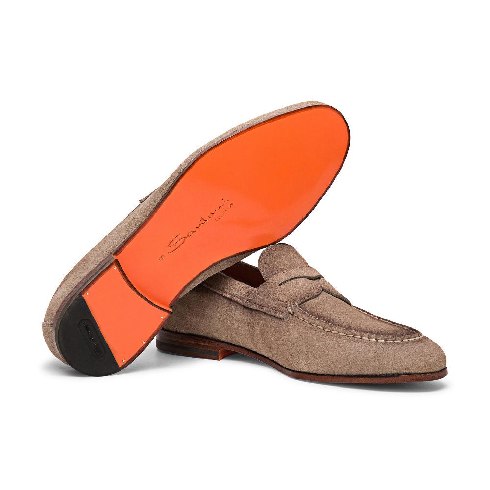 Santoni Mocassino penny da uomo in suede beige Outlet