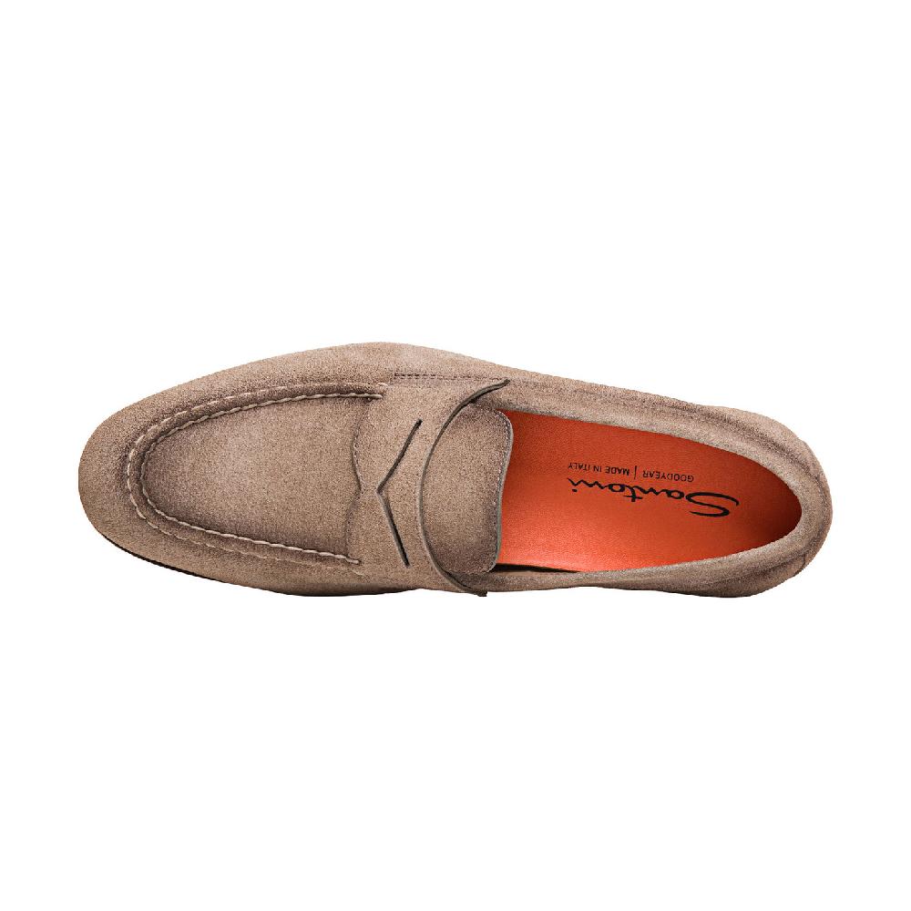 Santoni Mocassino penny da uomo in suede beige Outlet