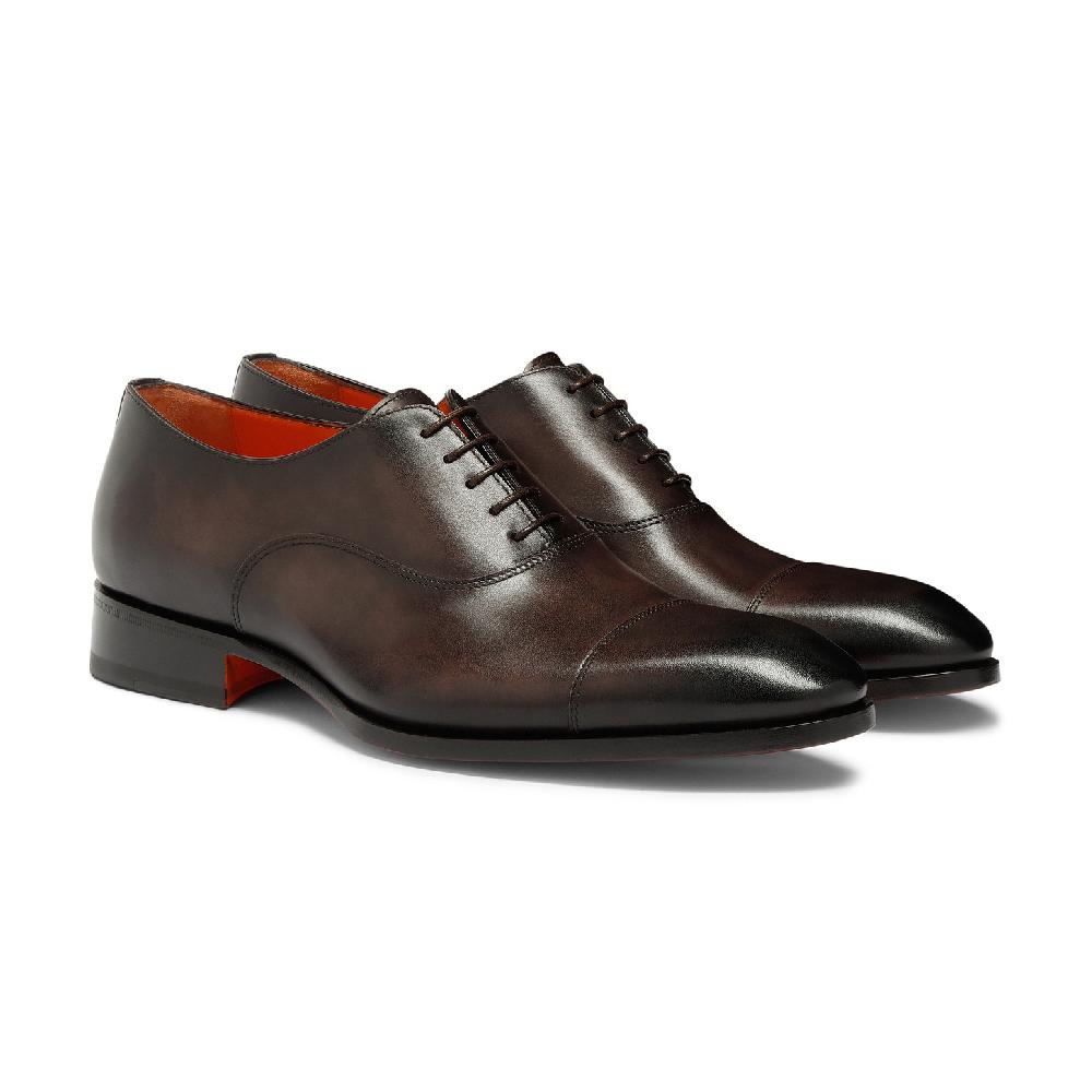 Santoni Stringata oxford da uomo in pelle anticata marrone Hotsell