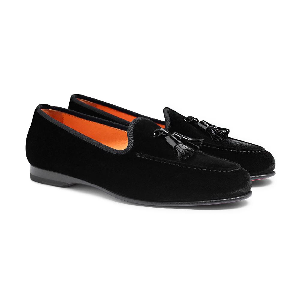 Santoni Mocassino Andrea con nappe da uomo in velluto nero Vendita Calda