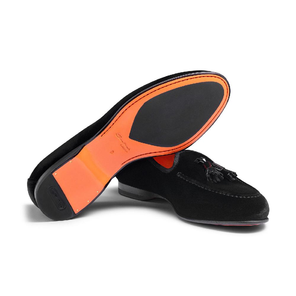 Santoni Mocassino Andrea con nappe da uomo in velluto nero Vendita Calda