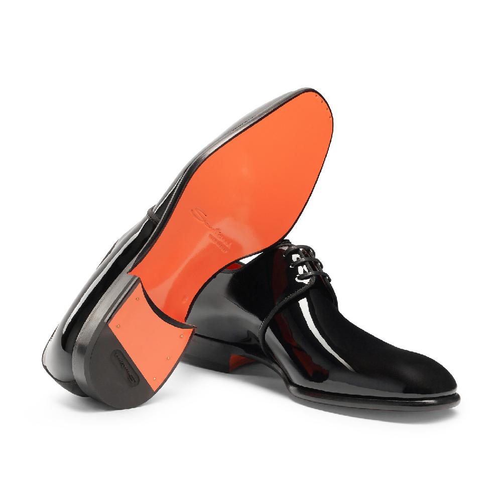 Santoni Stringata derby da uomo in vernice nera Offerta migliore
