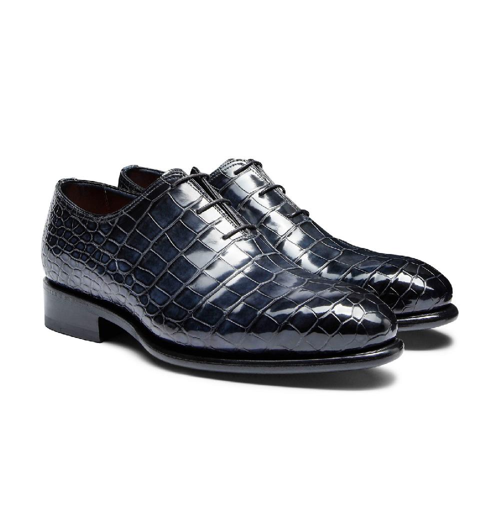 Santoni Stringata oxford da uomo in alligatore blu Saldi Di Fabbrica