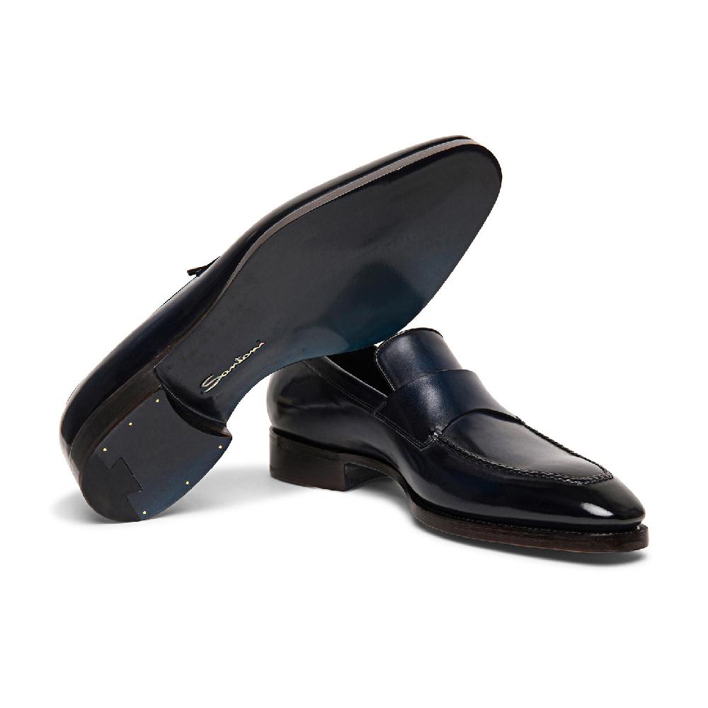 Santoni Mocassino penny Limited Edition da uomo in pelle blu I Più Venduti
