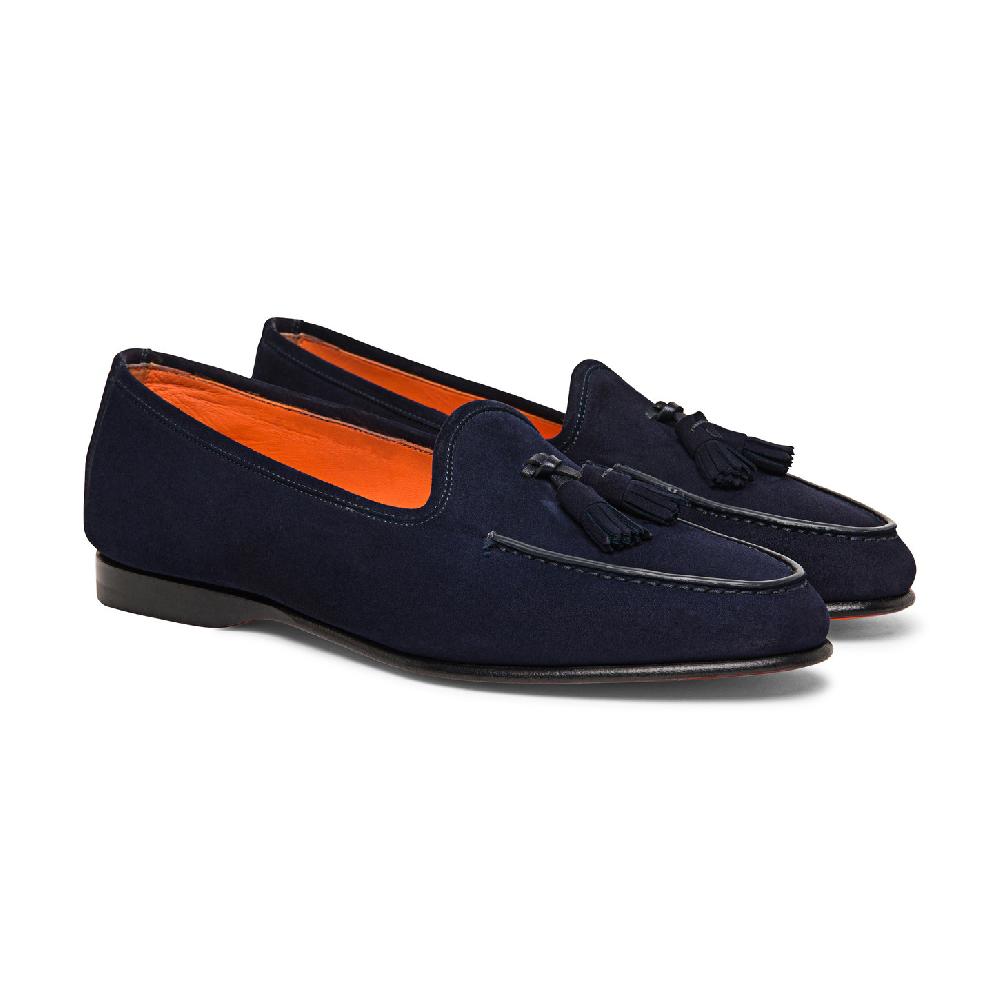 Santoni Mocassino Andrea con nappe da uomo in suede blu Vendite Flash