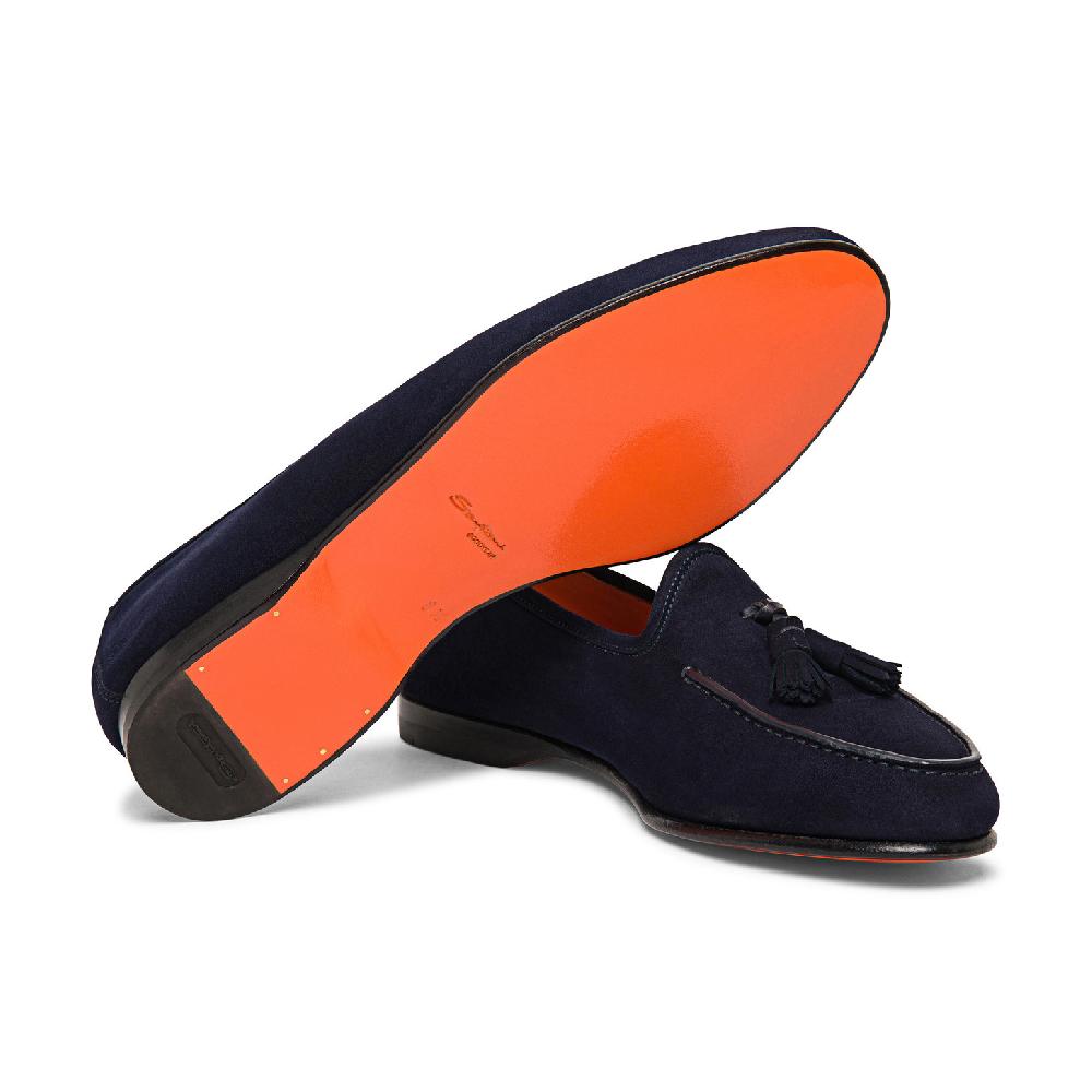 Santoni Mocassino Andrea con nappe da uomo in suede blu Vendite Flash