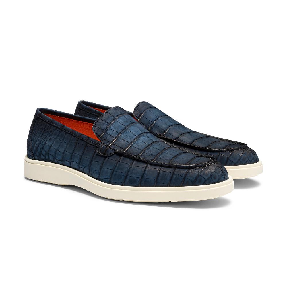 Santoni Mocassino da uomo in alligatore blu Negozio