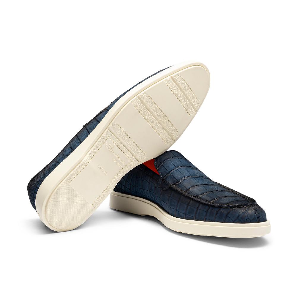 Santoni Mocassino da uomo in alligatore blu Negozio