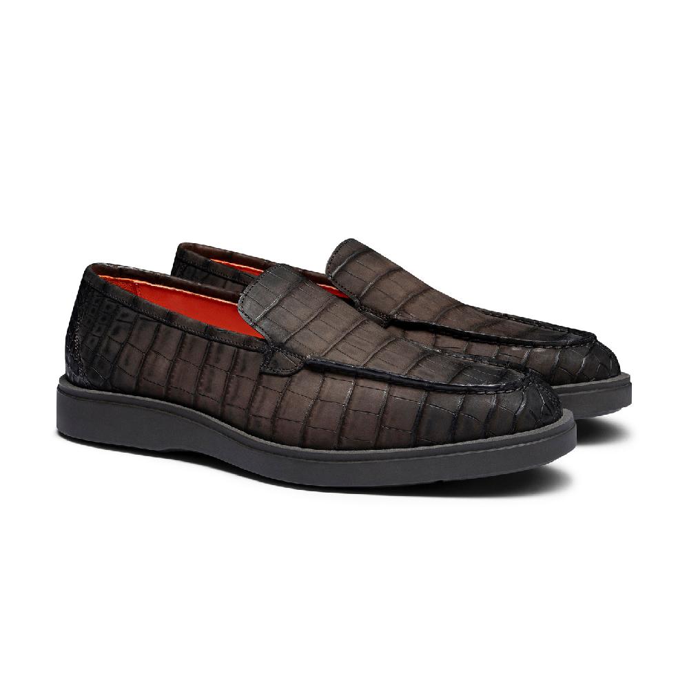 Santoni Mocassino da uomo in alligatore testa di moro In Saldo