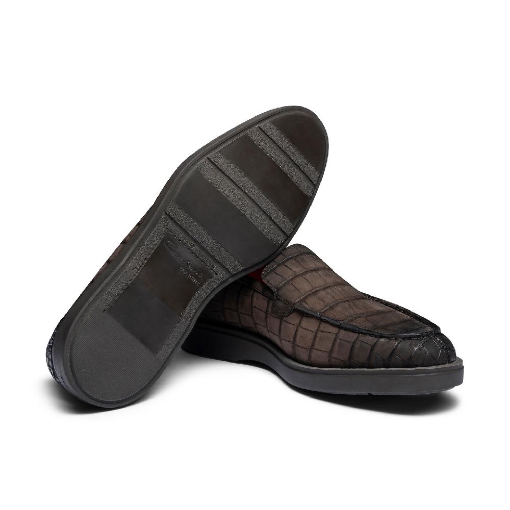 Santoni Mocassino da uomo in alligatore testa di moro In Saldo