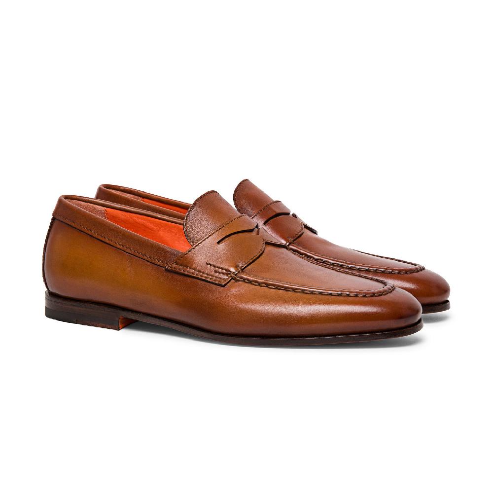 Santoni Mocassino penny da uomo in pelle marrone Moda