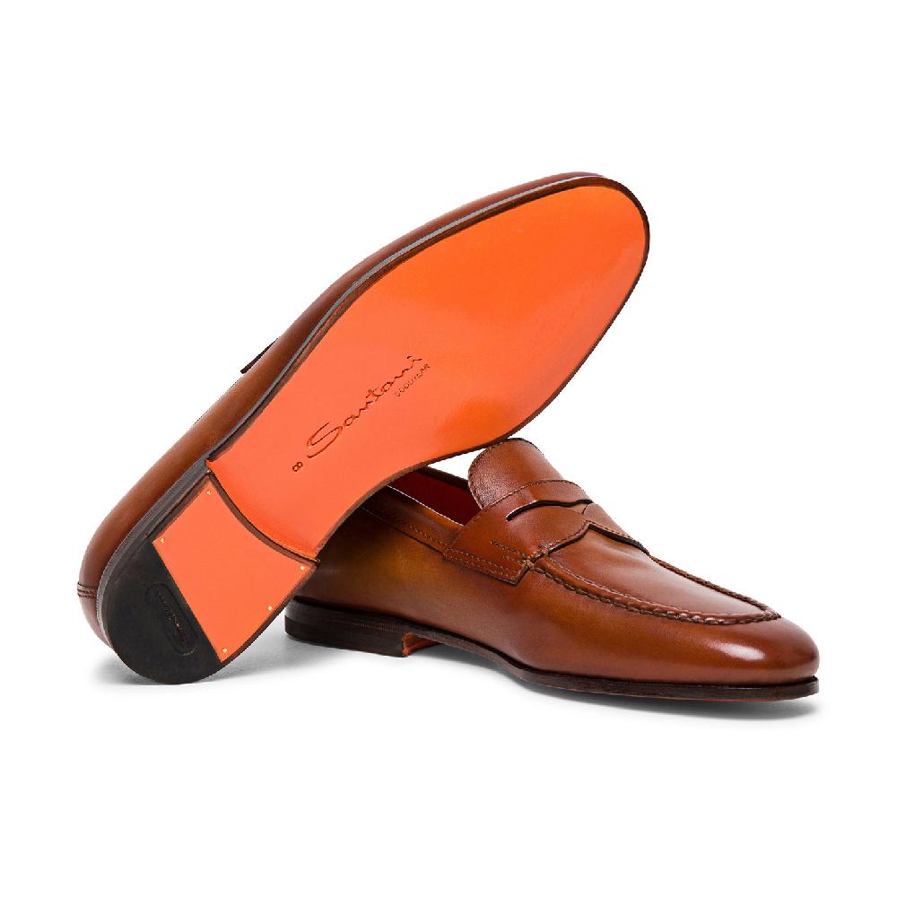 Santoni Mocassino penny da uomo in pelle marrone Moda