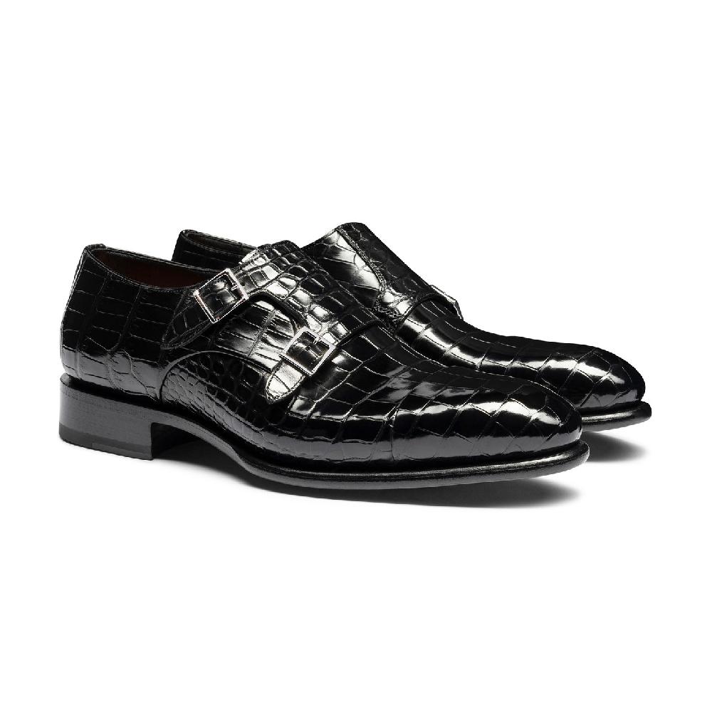 Santoni Doppia fibbia da uomo in alligatore nero 2025
