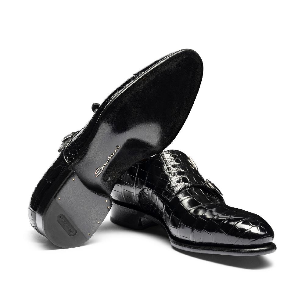 Santoni Doppia fibbia da uomo in alligatore nero 2025