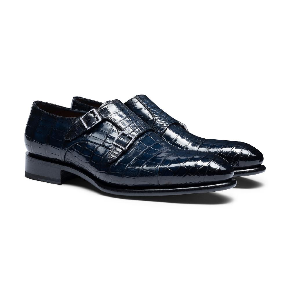 Santoni Doppia fibbia da uomo in alligatore blu Italy