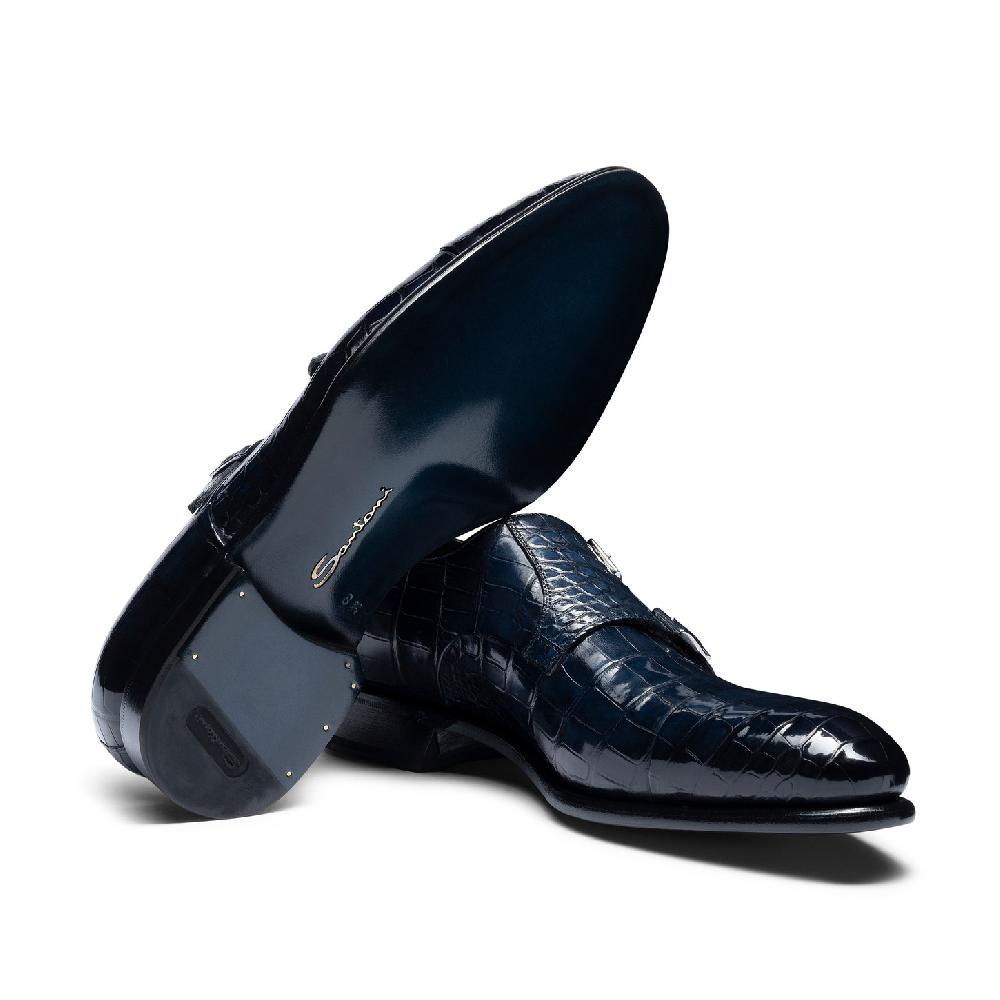 Santoni Doppia fibbia da uomo in alligatore blu Italy