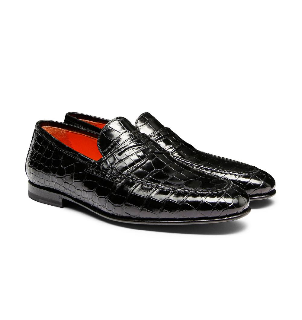 Santoni Mocassino penny da uomo in alligatore nero 2025