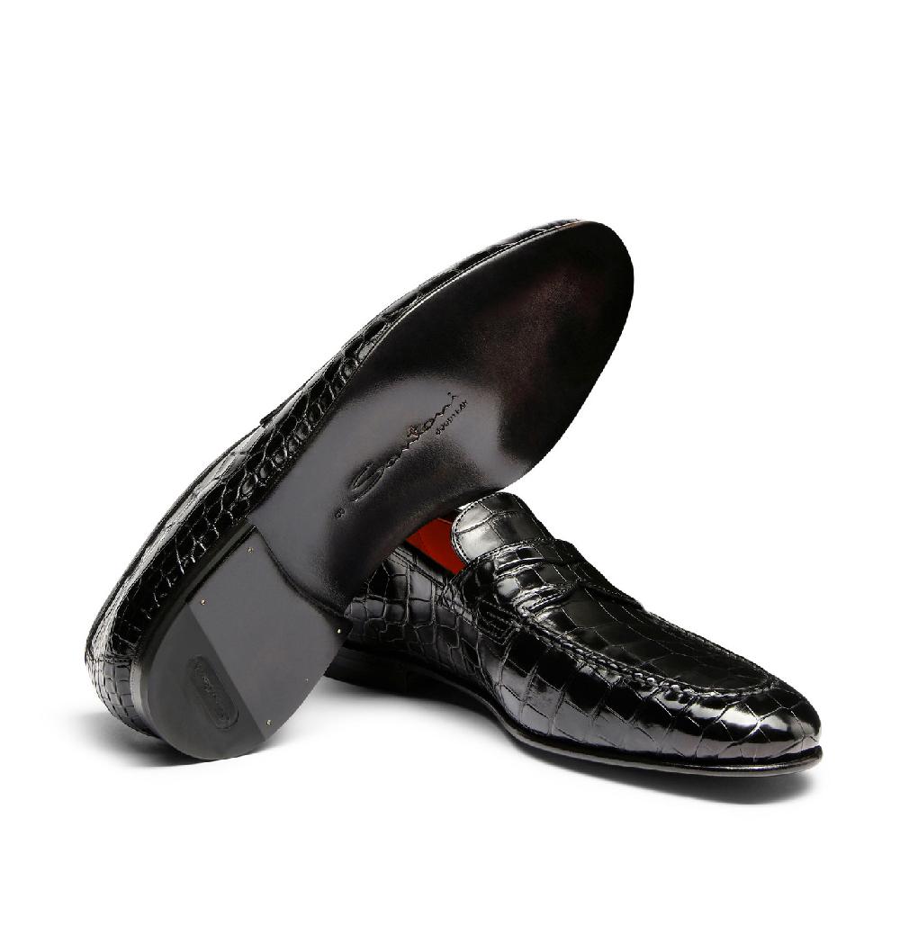 Santoni Mocassino penny da uomo in alligatore nero 2025