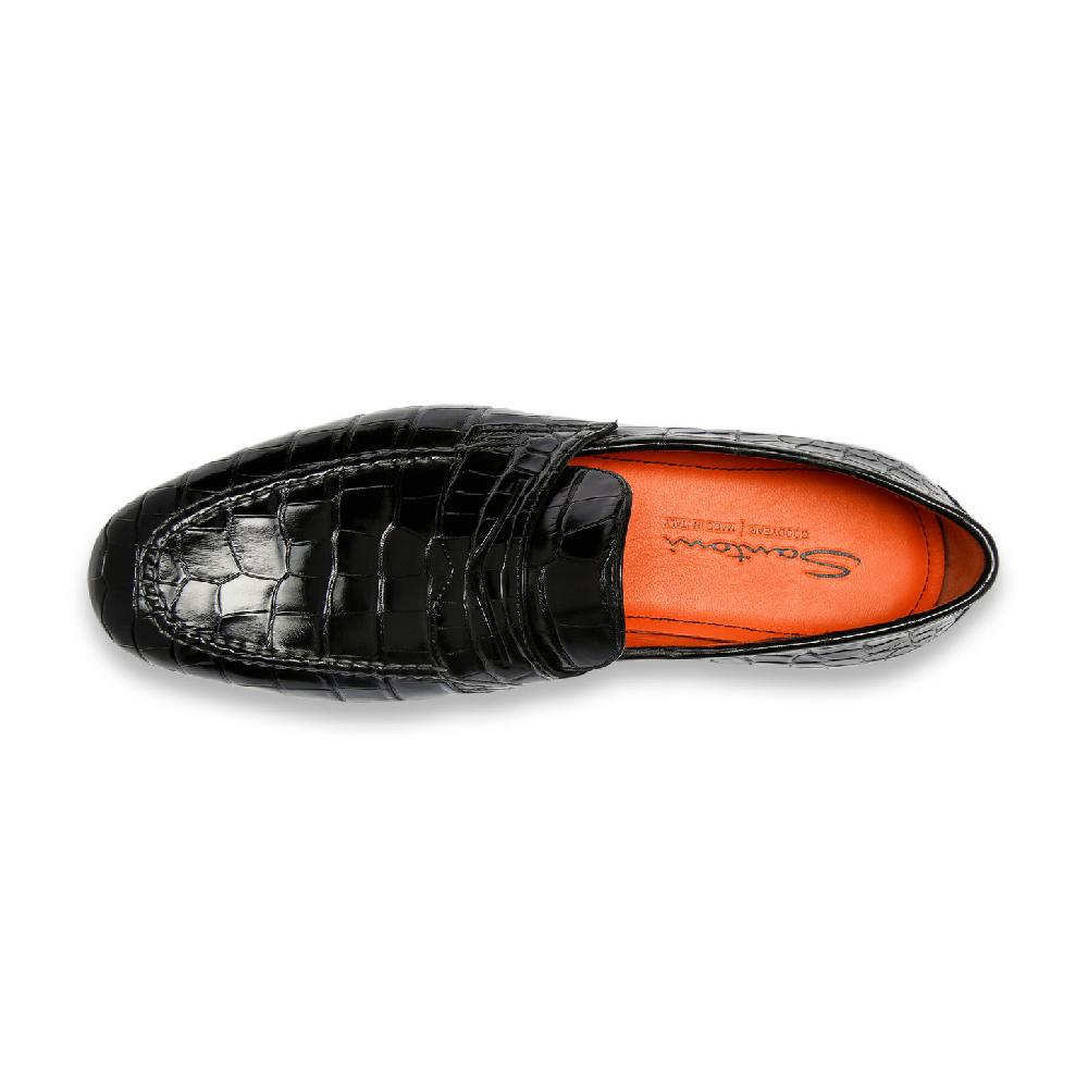 Santoni Mocassino penny da uomo in alligatore nero 2025