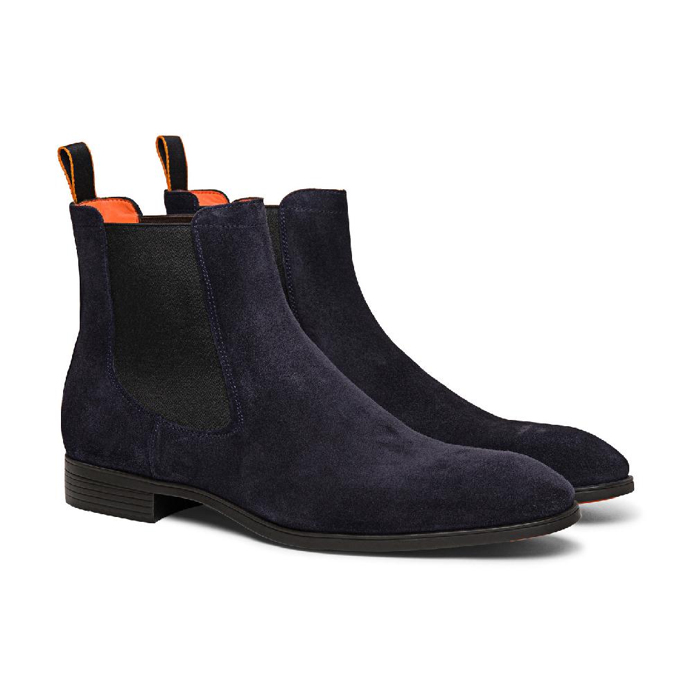 Santoni Stivaletto chelsea da uomo in suede blu In Linea
