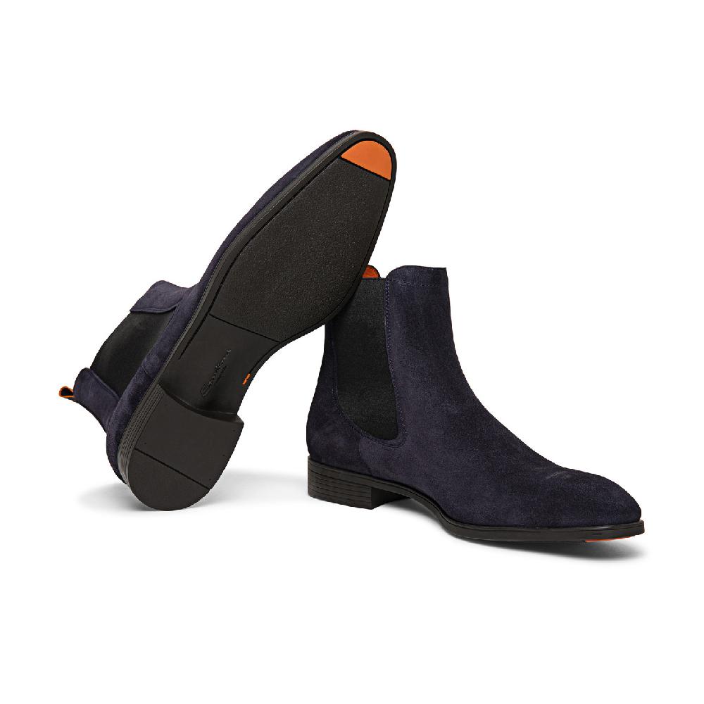 Santoni Stivaletto chelsea da uomo in suede blu In Linea