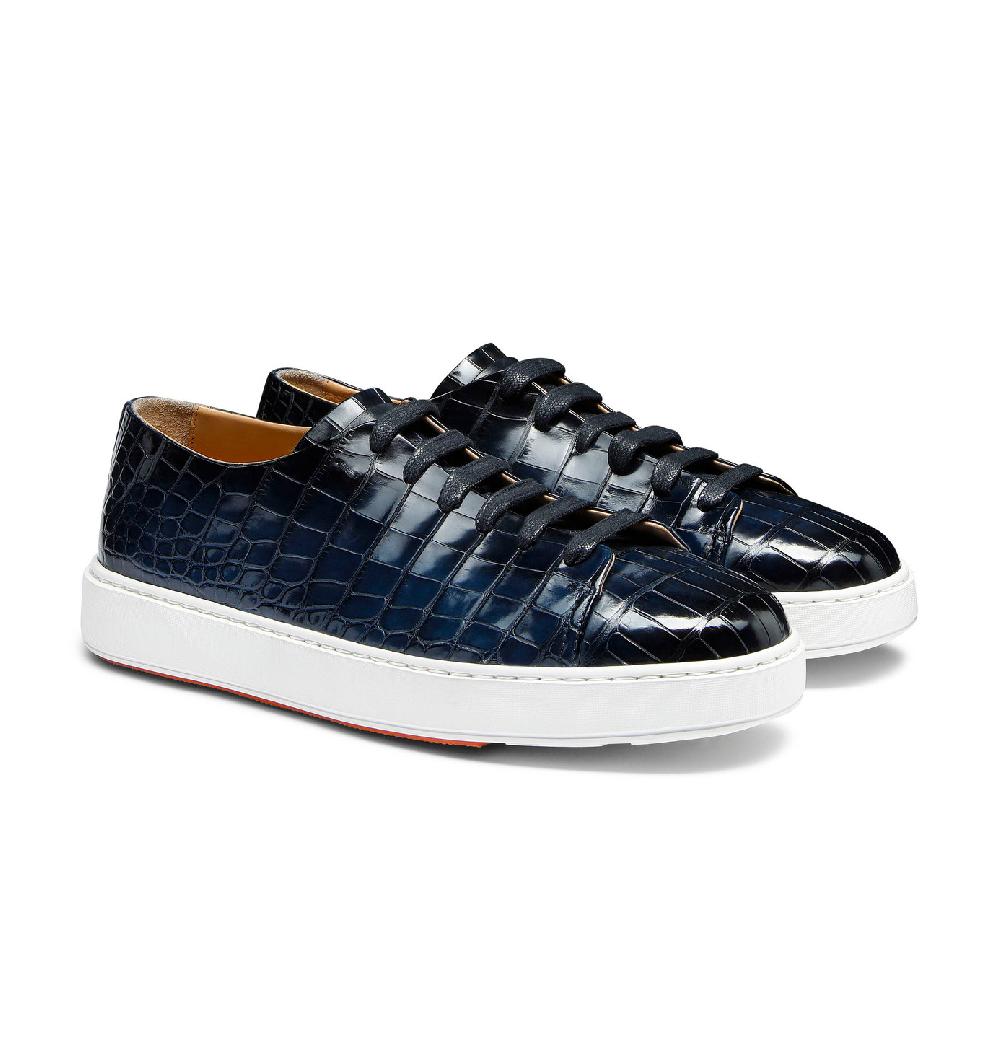 Santoni Sneaker da uomo in alligatore blu Promozione