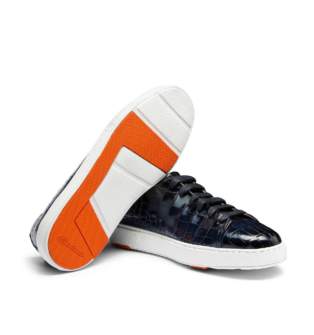 Santoni Sneaker da uomo in alligatore blu Promozione