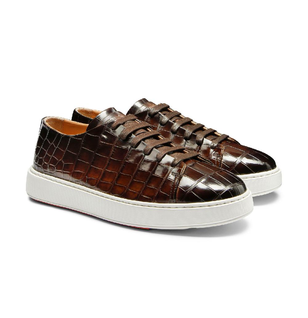 Santoni Sneaker da uomo in alligatore testa di moro Spedizione Gratuita