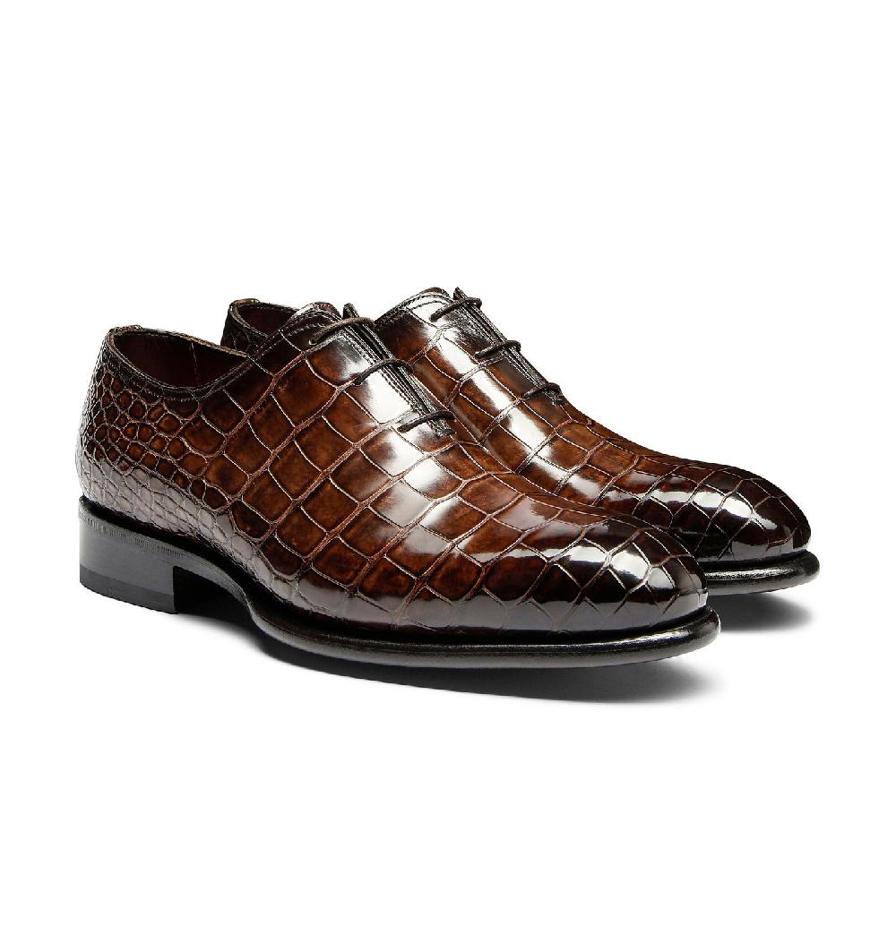 Santoni Stringata oxford da uomo in alligatore testa di moro Pezzi Unici