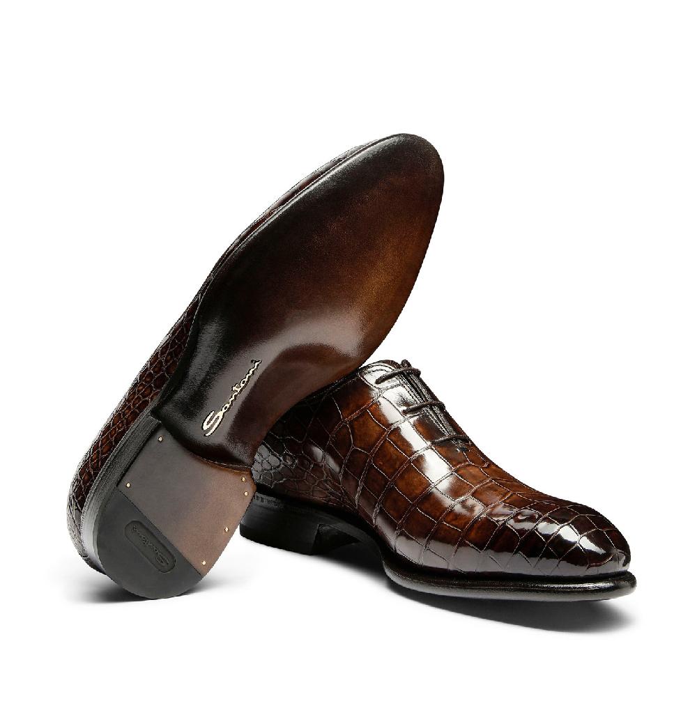 Santoni Stringata oxford da uomo in alligatore testa di moro Pezzi Unici