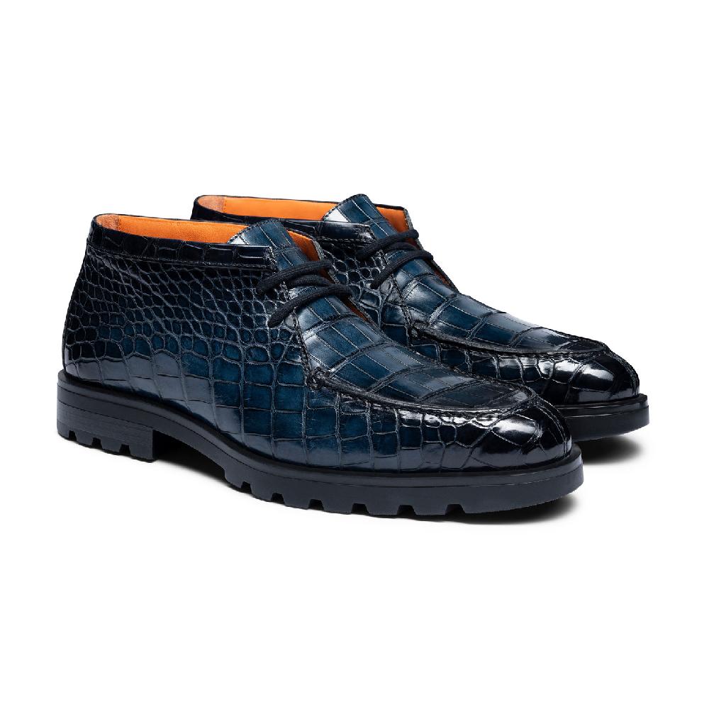 Santoni Stivaletto desert da uomo in alligatore blu Soddisfazione Garantita