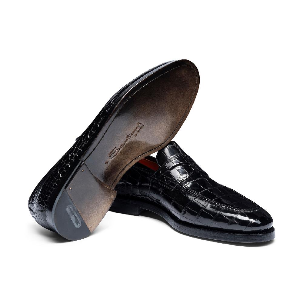 Santoni Mocassino penny da uomo in alligatore grigio Negozi Online