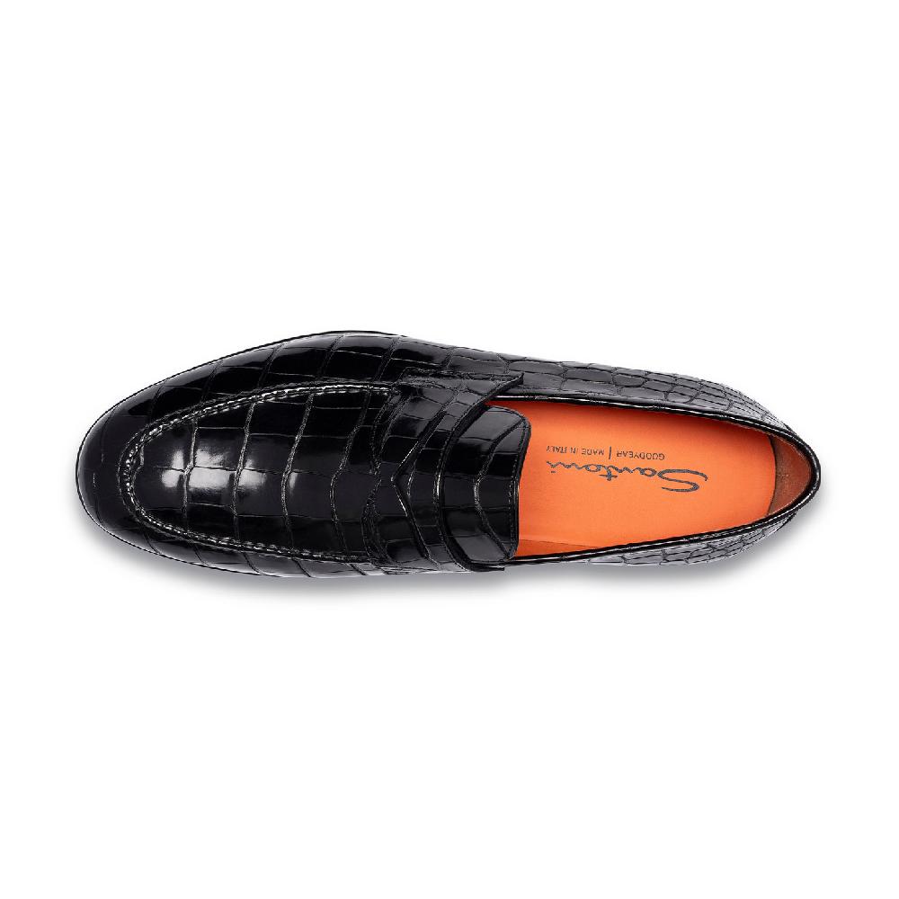 Santoni Mocassino penny da uomo in alligatore grigio Negozi Online