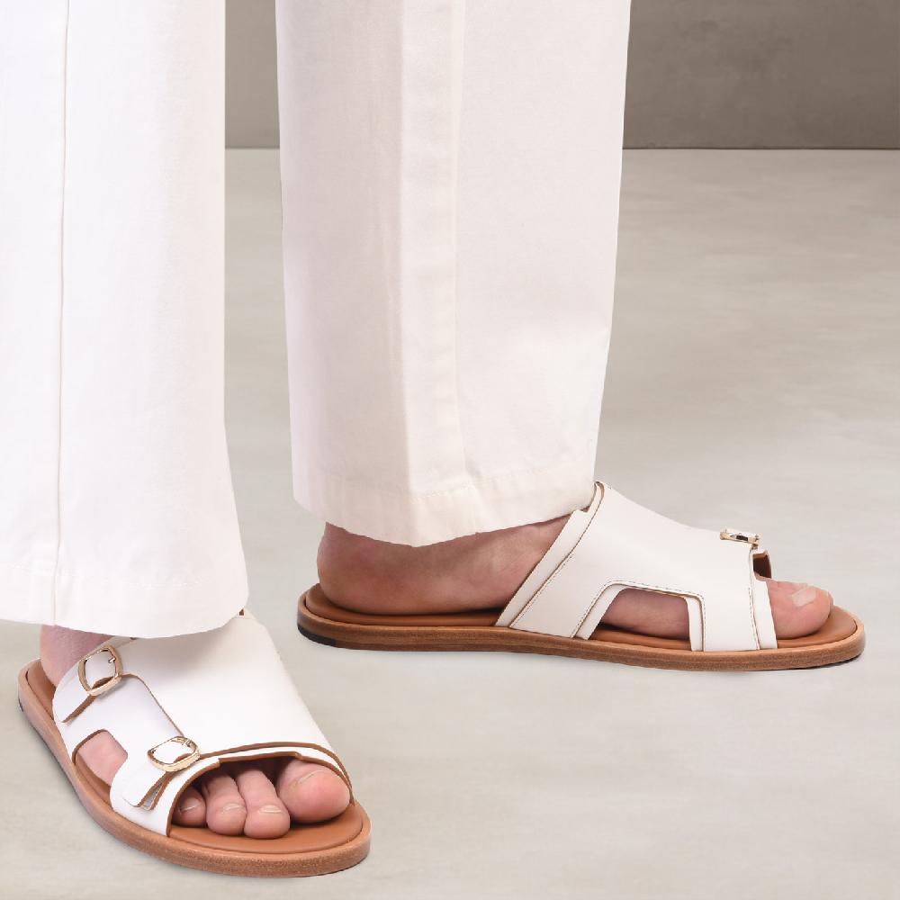 Santoni Sandalo doppia fibbia da uomo in pelle bianca Fino Al -60%