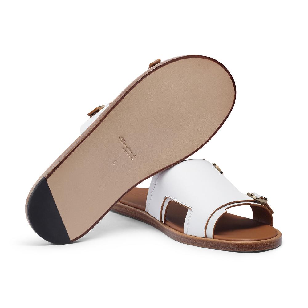 Santoni Sandalo doppia fibbia da uomo in pelle bianca Fino Al -60%