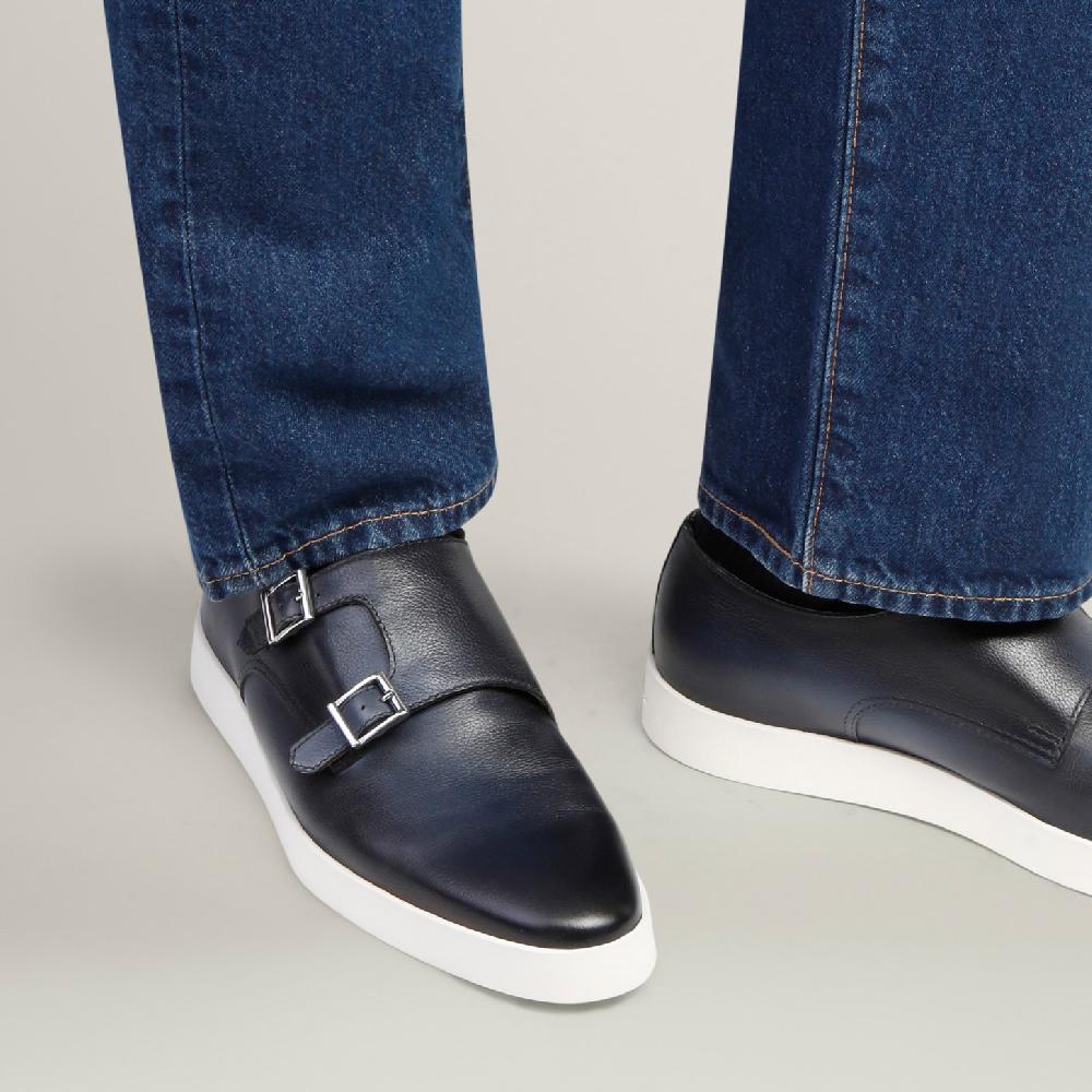 Santoni Doppia fibbia da uomo in pelle blu Affare Del Giorno