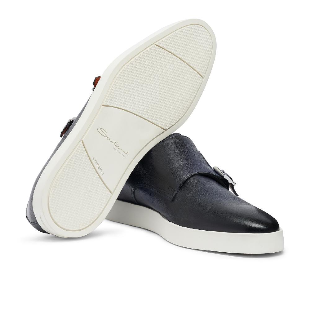 Santoni Doppia fibbia da uomo in pelle blu Affare Del Giorno