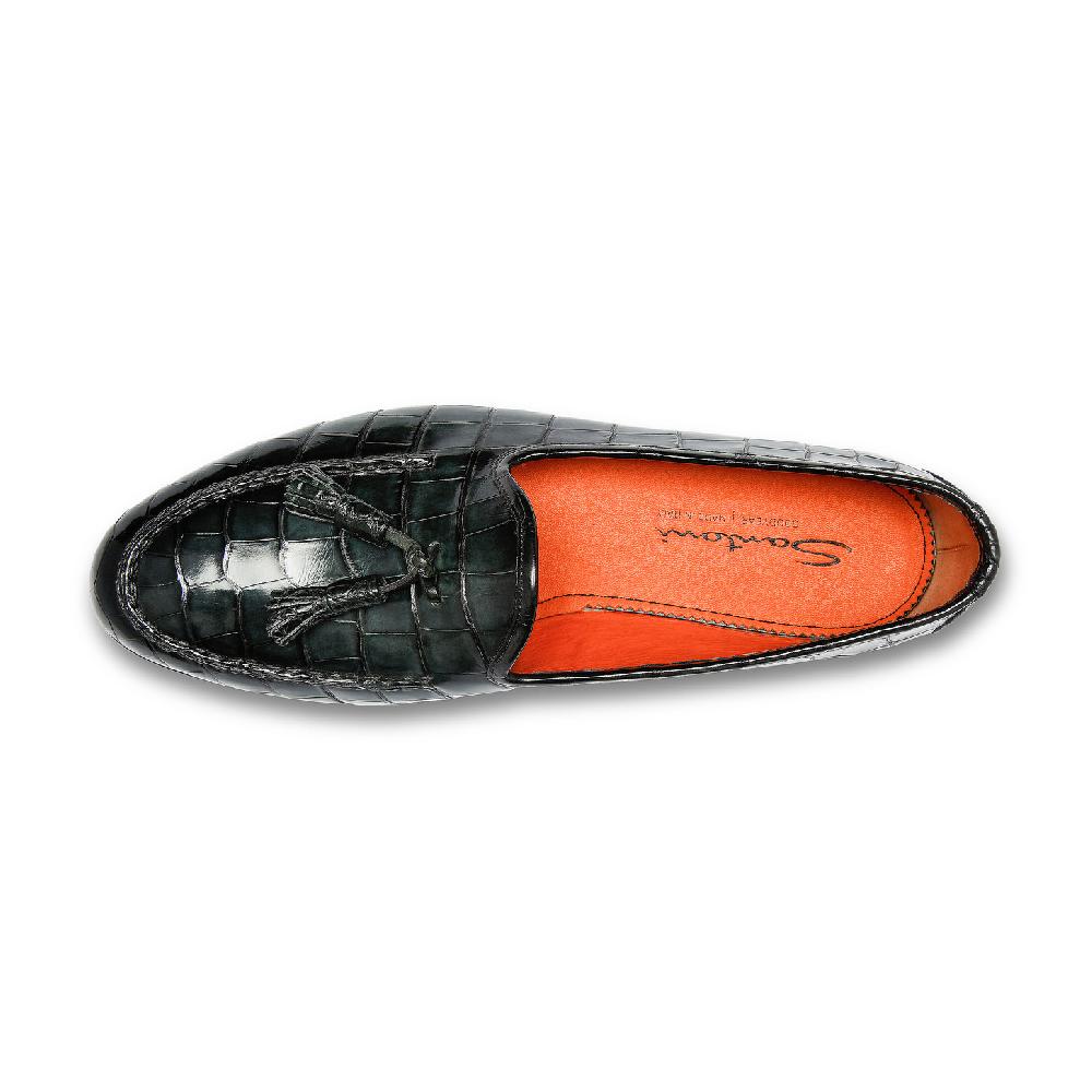 Santoni Mocassino Andrea con nappe da uomo in alligatore verde Prezzo Ridotto