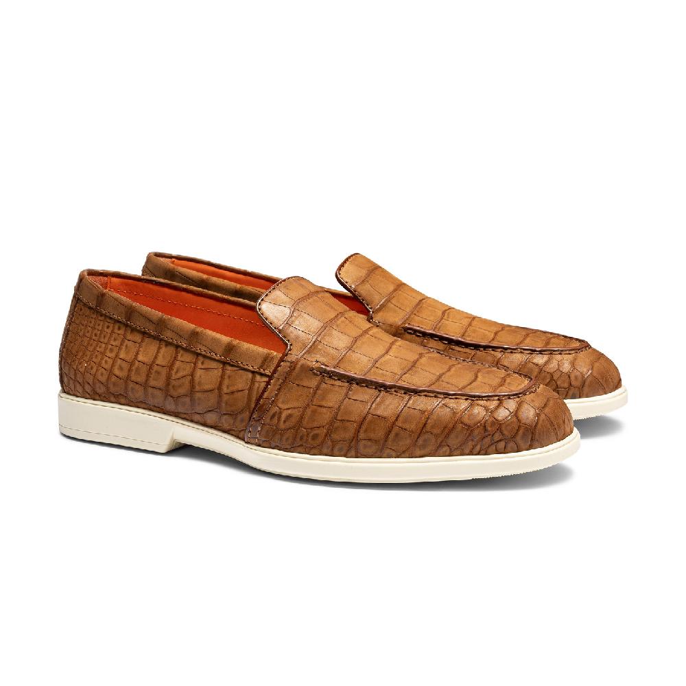 Santoni Mocassino da uomo in alligatore marrone Sottocosto