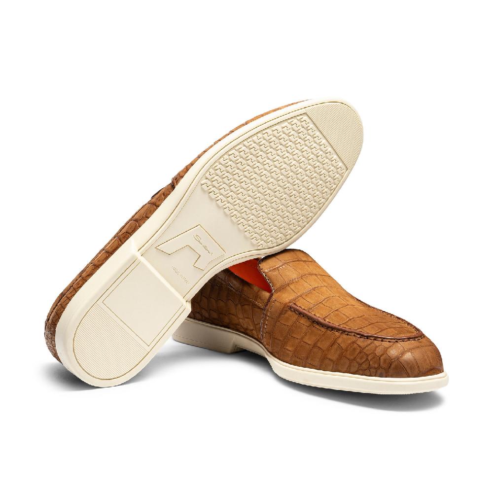 Santoni Mocassino da uomo in alligatore marrone Sottocosto