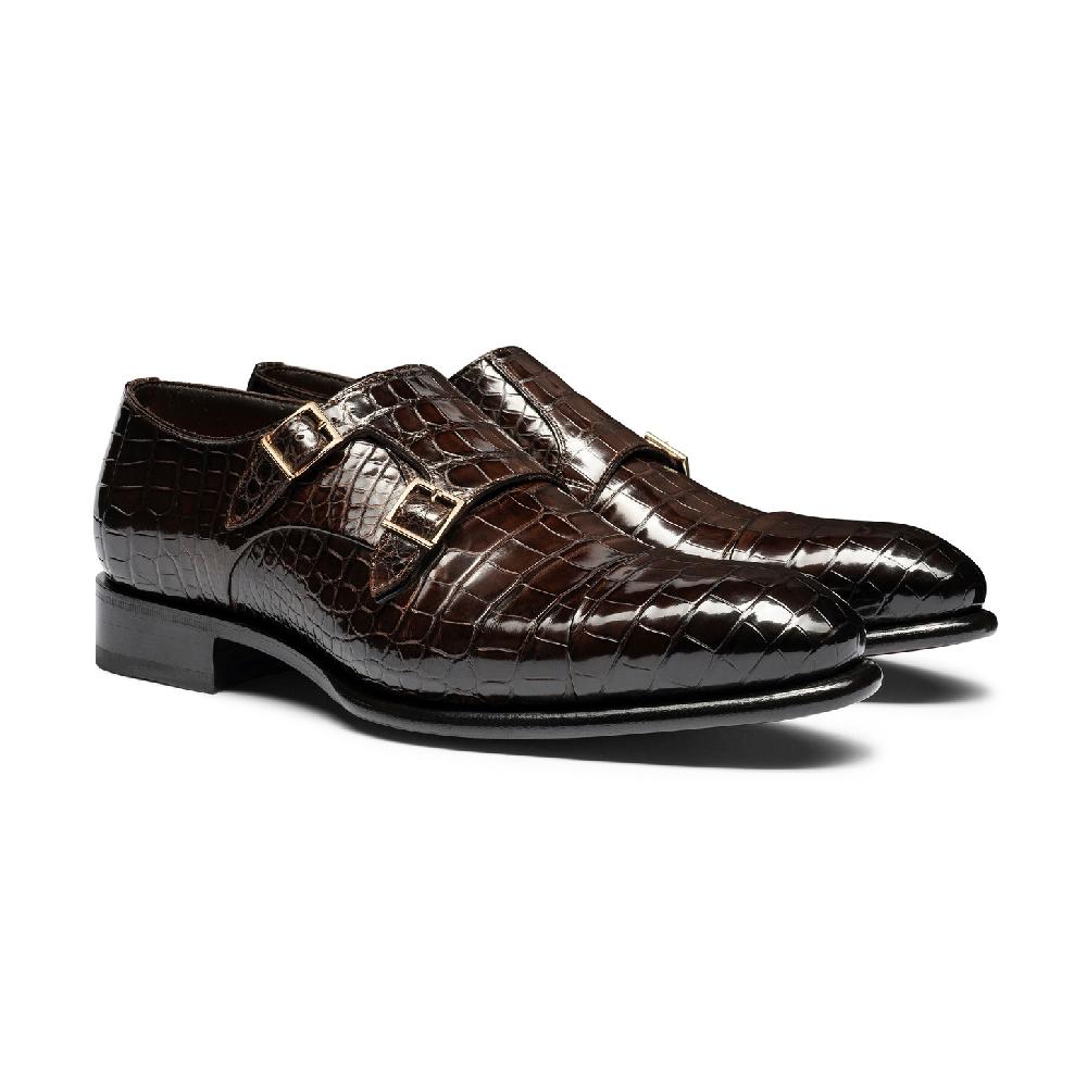 Santoni Doppia fibbia da uomo in alligatore testa di moro Convenienza