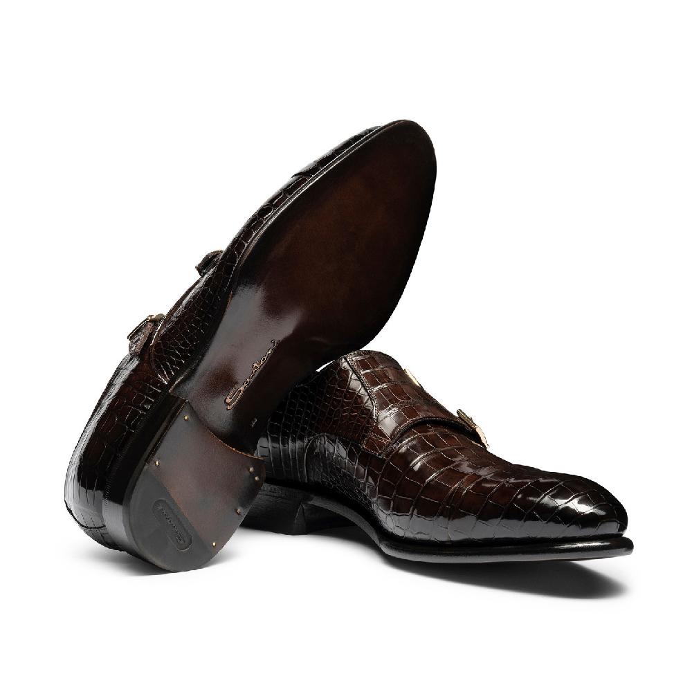 Santoni Doppia fibbia da uomo in alligatore testa di moro Convenienza