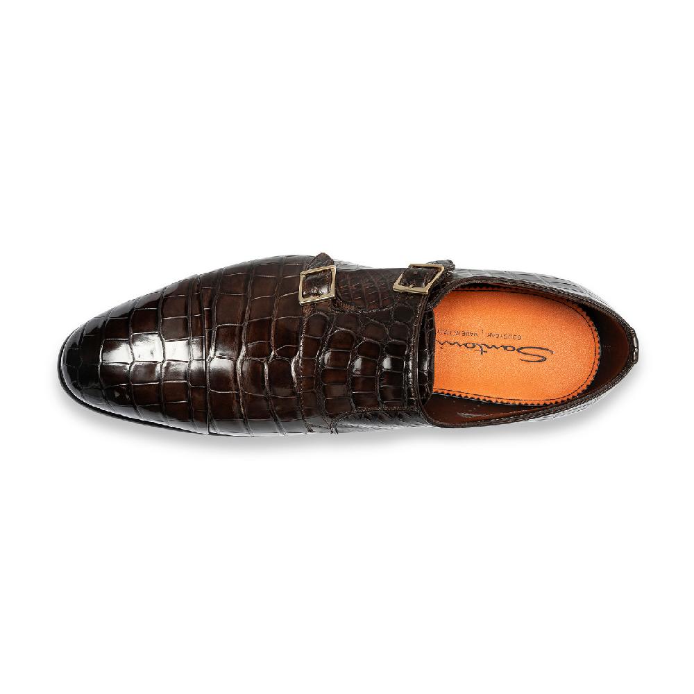 Santoni Doppia fibbia da uomo in alligatore testa di moro Convenienza