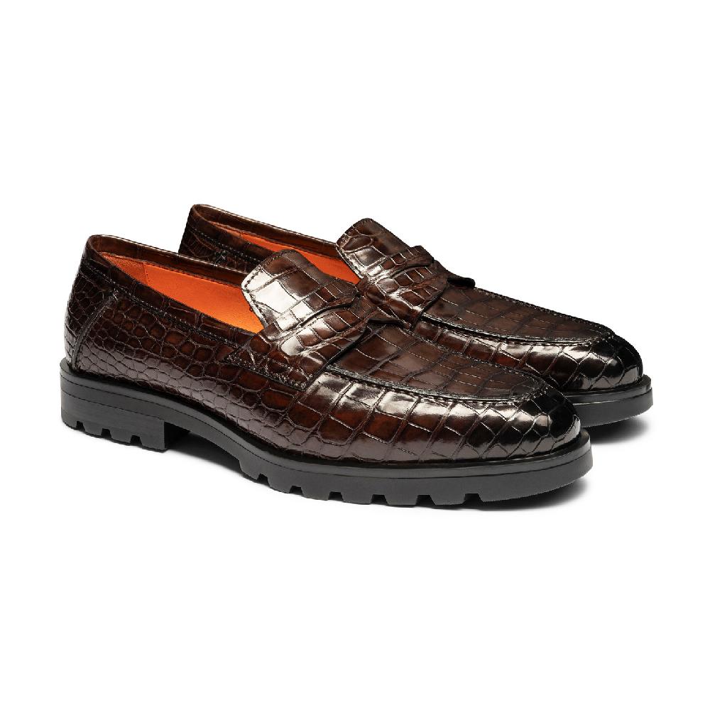 Santoni Mocassino penny da uomo in alligatore testa di moro Novità