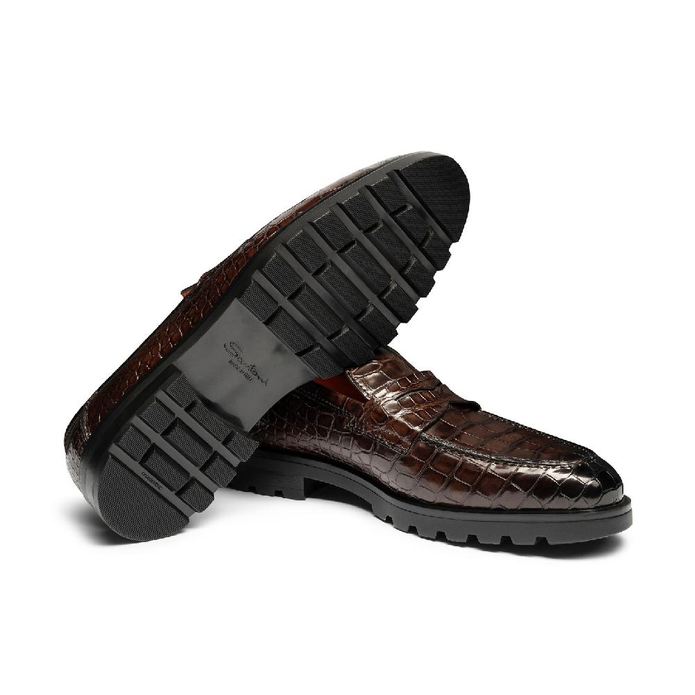 Santoni Mocassino penny da uomo in alligatore testa di moro Novità
